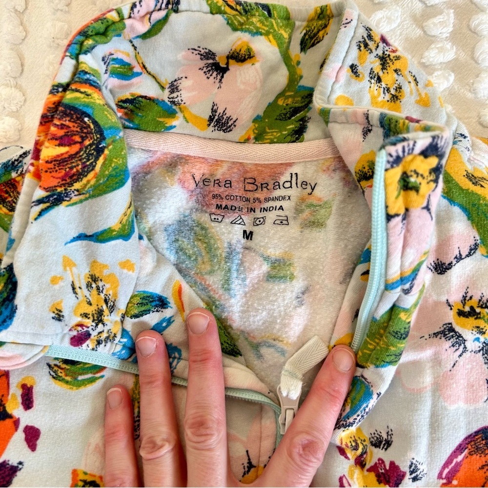 Vera Bradley Sea Air Floral Colorful Cotton Terry 1/4 Zip Pullover Sz M - Picture 8 of 10